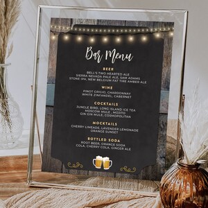 Menu de boissons rustique Cheers & Beers Modèle de menu d'événement Numérique Téléchargement numérique Imprimable Modifiable CBBP