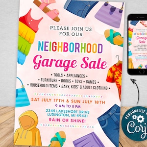 Yard Sale Printable Garage Sale Flyer Template PTA PTO - Church School Fundraiser - Neighborhood Rummage Sale Event Poster