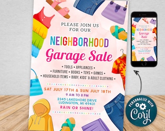 Yard Sale Printable Garage Sale Flyer Template PTA PTO - Church School Fundraiser - Neighborhood Rummage Sale Event Poster