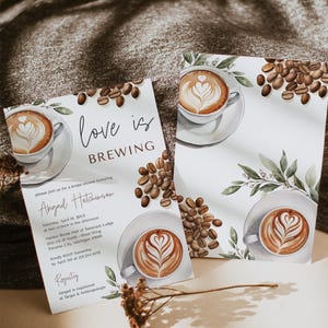 Coffee Bridal Shower Invitation Template - Love is Brewing - Editable Digital Download 5010BDS
