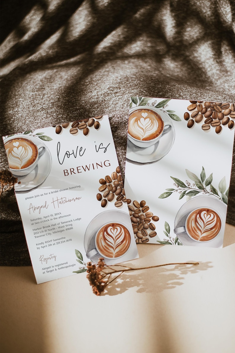 Coffee Bridal Shower Invitation Template - Love is Brewing - Editable Digital Download 5010BDS