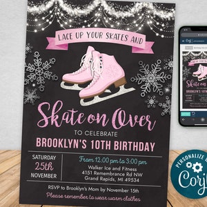 Pink Ice Skating Birthday Invitation - Ice Skating Birthday Party Invite - Digital INSTANT DOWNLOAD BKIS