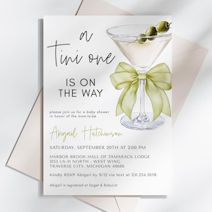 Martini Baby Shower Invitation - Gender Neutral Baby Shower Theme - A Tini One is On the Way - Digital Download 5009BG-BBS
