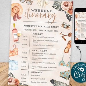 Champagne Gold Weekend Compleanno Itinerario Biglietto Invito - Itinerario Viaggio Programma Compleanno, Download Digitale, Download Istantaneo - TRPW