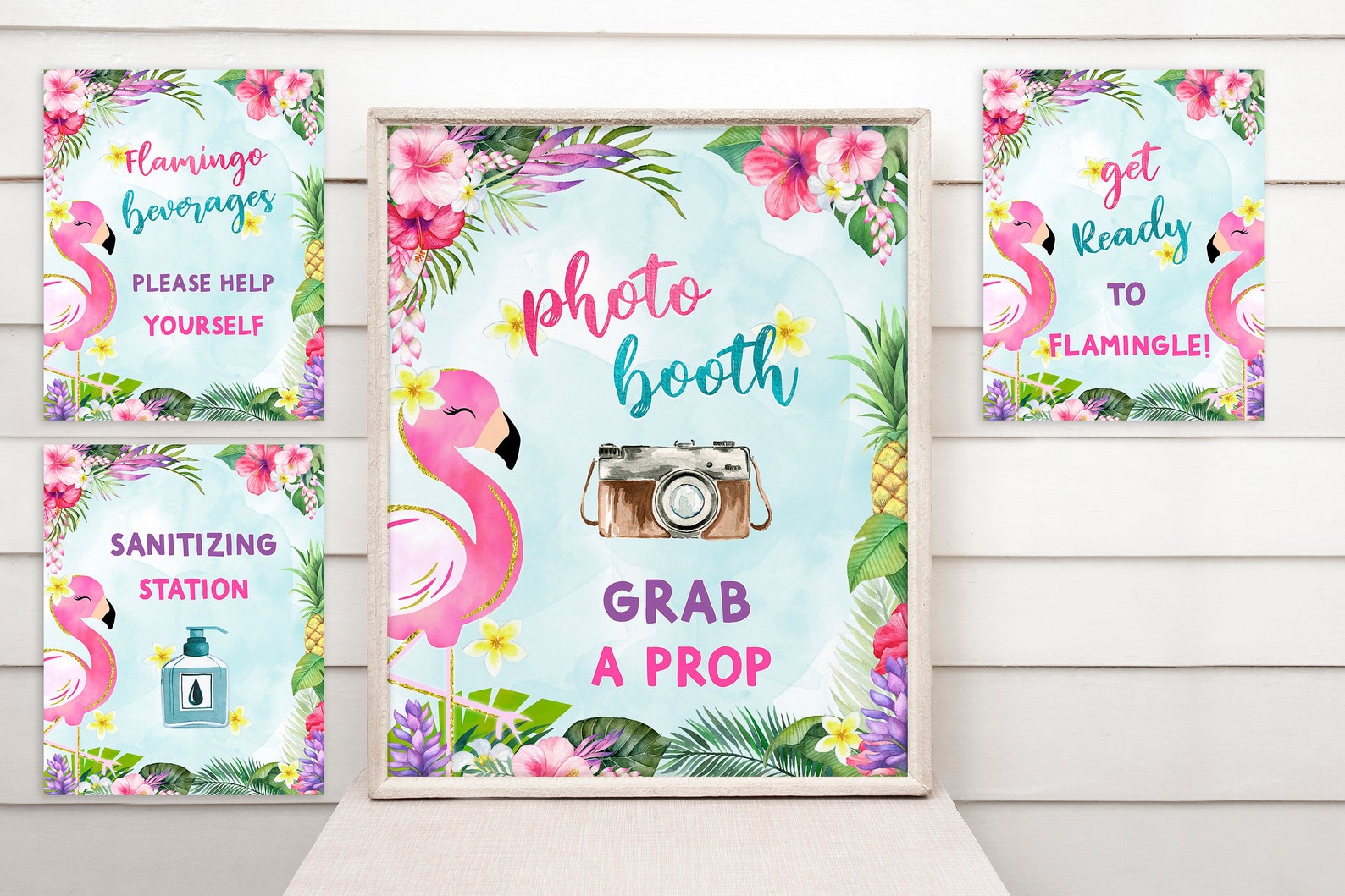 Flamingo Birthday Party Sign Templates Tropical Flamingo - Etsy