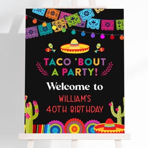 Editable Taco Bout a Party Welcome Sign Template - Fiesta Birthday Party Signs - Digital Download FST