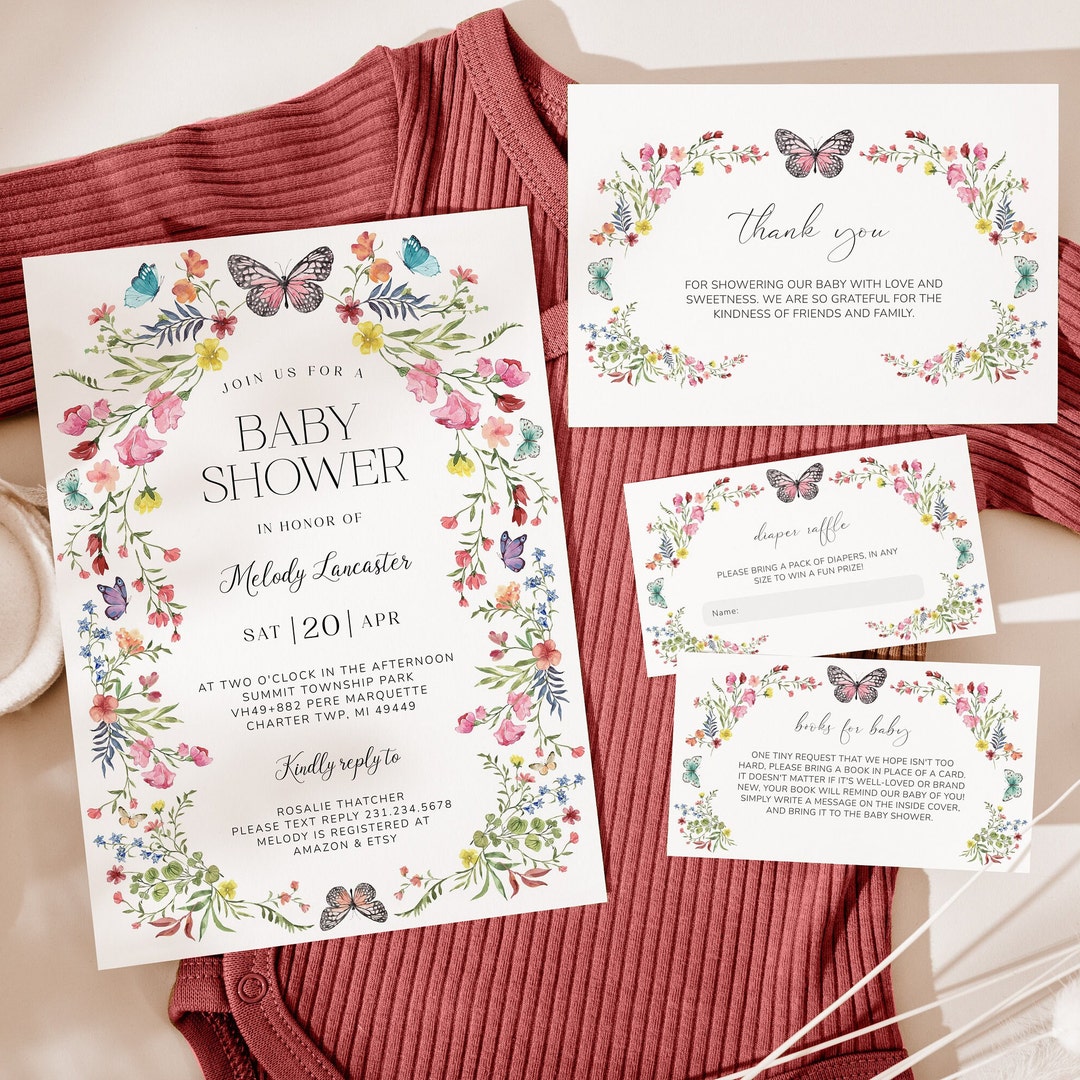Butterfly Baby Shower Invitation Suite - Wildflower Shower - Boho ...