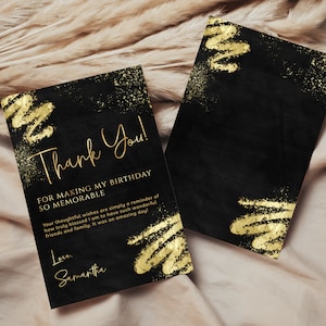 Luxury Black and Gold Thank You Card Template - Editable Thank You ...