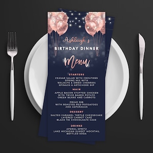 Rose Gold Navy Menu Card - Menu Template and Drink Menu Event Menu Template Digital Instant Digital Download Printable Editable BPB BGRGB