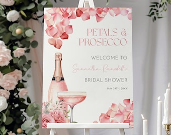Petals and Prosecco Bridal Shower Welcome Sign - Boho Prosecco Bridal Shower - Bridal Shower Editable Template - Instant Download  1200-1