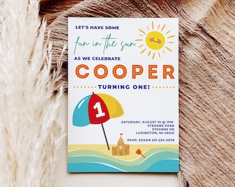Kids Beach Birthday Invitation - Summer Kids Beach Party Invite - Fun in The Sun - Beach Ocean Birthday - Digital INSTANT DOWNLOAD