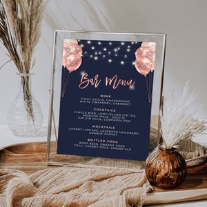 Rose Gold Navy Bar Menu - Drink Menu Event Menu Template Digital Instant Digital Download Printable Editable BPB BGRGB