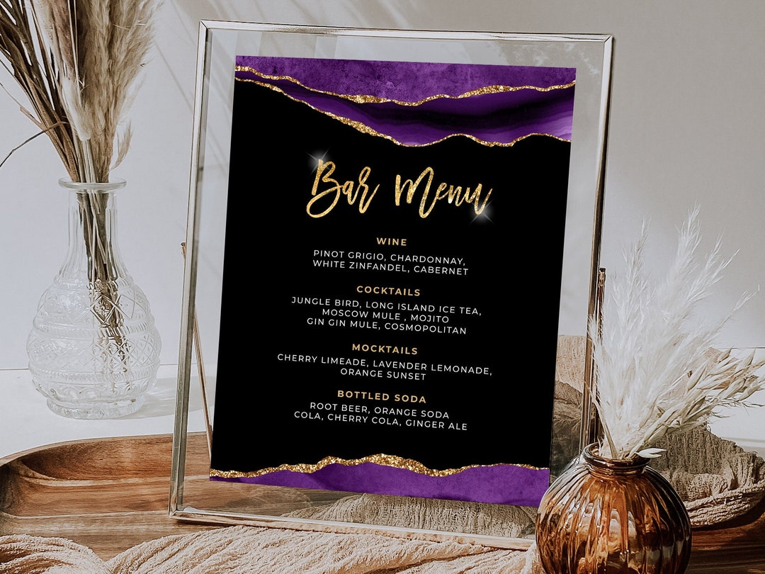 Purple and Gold Bar Menu Template - Drink Menu Event Menu Template ...