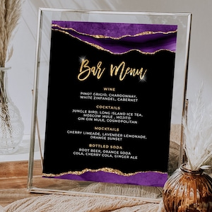 Purple and Gold Bar Menu Template - Drink Menu Event Menu Template Digital Instant Digital Download Printable Editable AGT APBPG