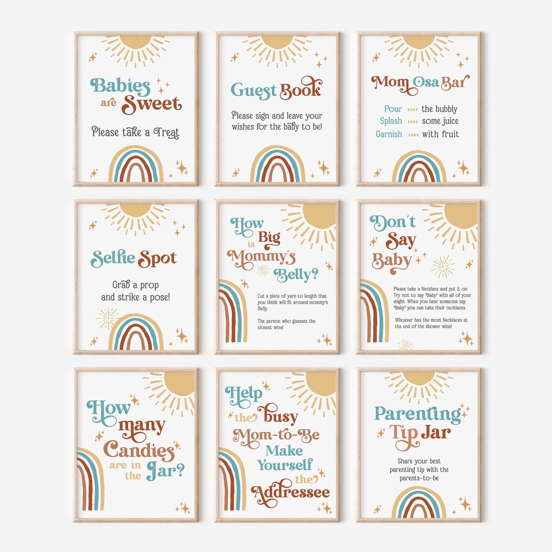 Editable Sunshine Baby Shower 18 Sign Bundle Boho Retro Sunshine Baby ...