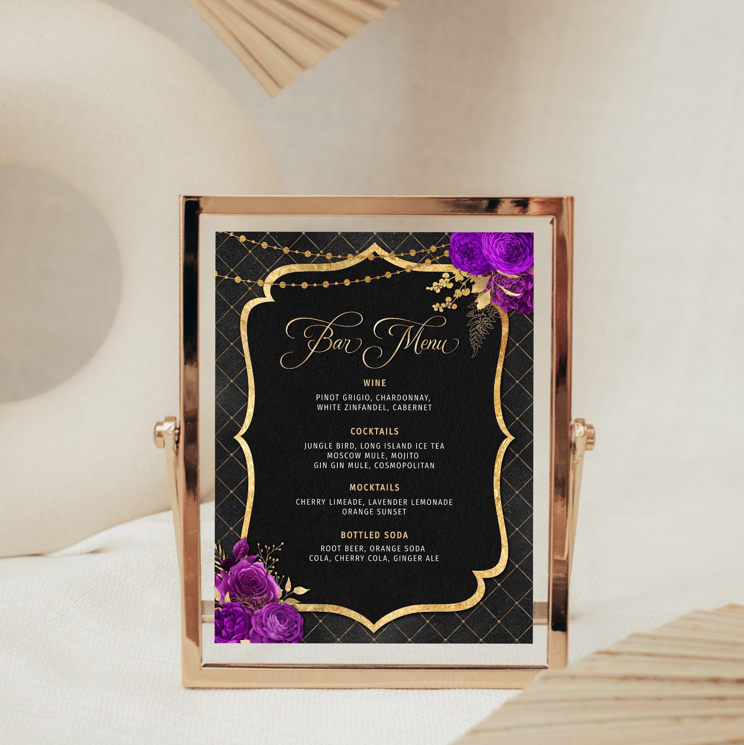 Black Purple and Gold Bar Menu Template - Drink Menu Event Menu ...
