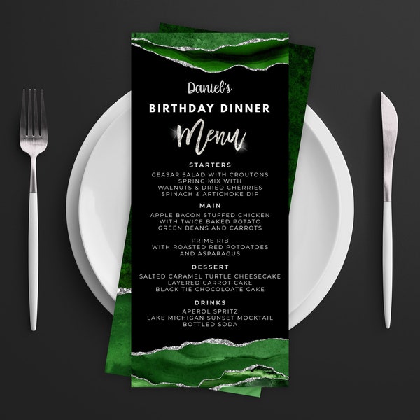 Green and Silver Menu Card - Menu Template and Drink Menu Event Menu Template Digital Instant Digital Download Printable Editable AGT APBGS