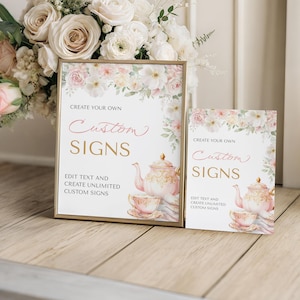 Tea Party Custom Sign Template - Blush Pink Floral Tea Party Baby Shower - Editable Digital Download 5008-BBS