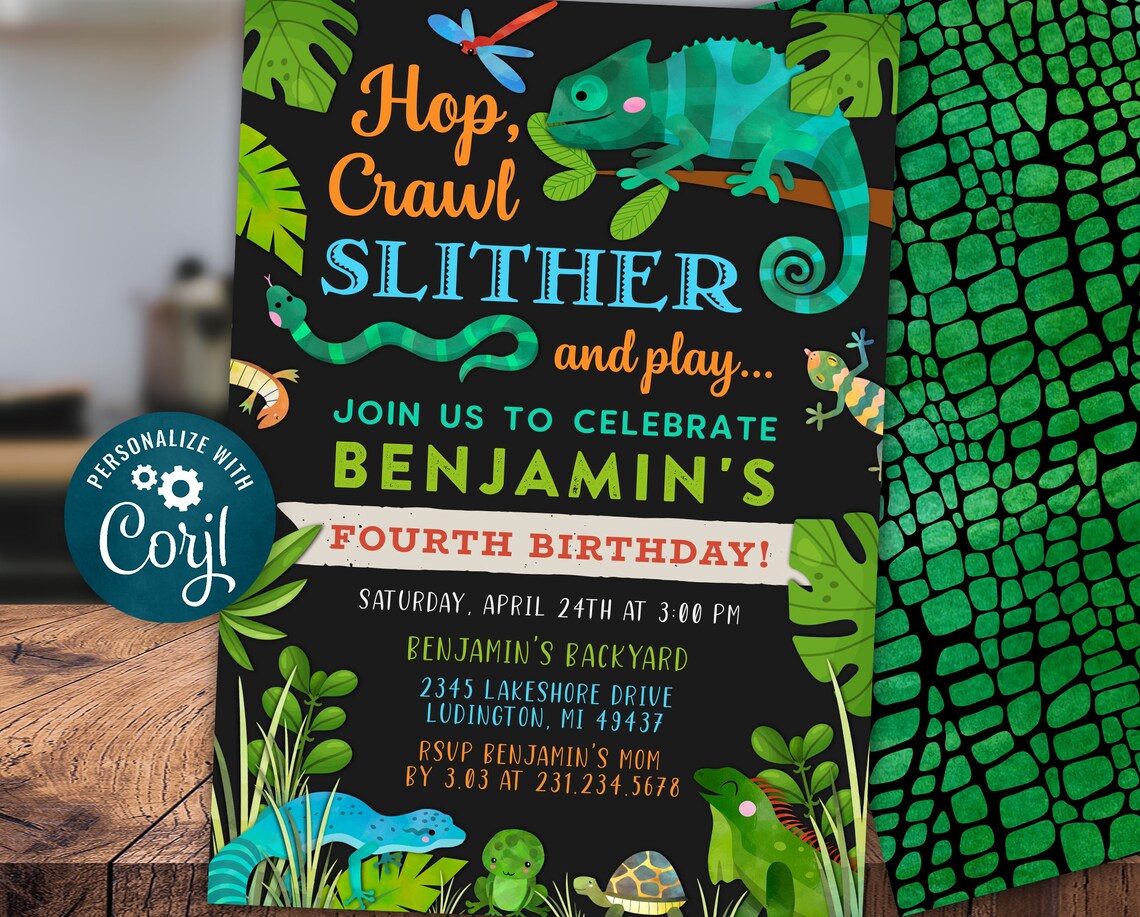 Digital and Printable Reptile Birthday Party Invitation - Etsy