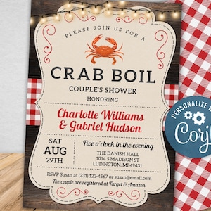 Crab Boil Invitation, Seafood Couple&#39;s Shower Invite, Engagement Invitations, Corjl, Instant Download, Printable Invitations