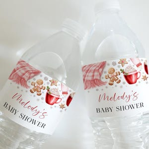 Baby It's Cold Outside Modello etichetta bottiglia d'acqua per baby shower - Fiocco rosa Cozy Cocoa Cookie Fiocco di neve invernale - Baby shower per bambine CP162BBS