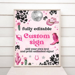 Editable Space Cowgirl Custom Sign - Pink Disco Cowgirl Party - Nashville Party - Instant Download Editable 0600 - PBG