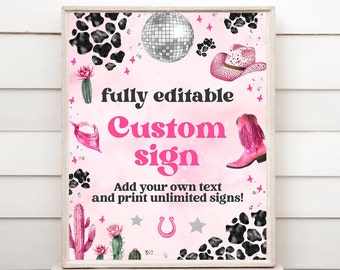 Editable Space Cowgirl Custom Sign - Pink Disco Cowgirl Party - Nashville Party - Instant Download Editable 0600 - PBG