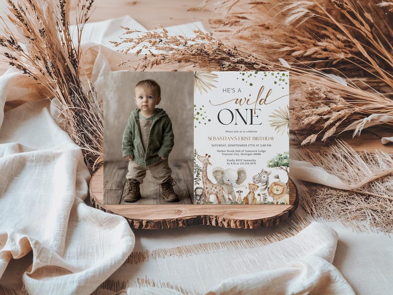 Wild One Boy 1st Birthday Bundle - Jungle Safari Boy First Birthday Theme - Editable Digital Download 6030-1