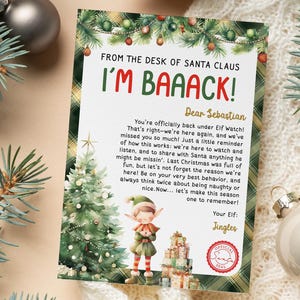 Carta de retorno de chegada do menino elfo de Natal editável - Carta de boas-vindas do elfo de volta - Carta do seu elfo - Nota do elfo para impressão - EL CET-5