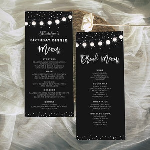 Editable Menu Template and Drink Menu Event Menu Template, Black and Silver Confetti Digital Instant Digital Download B95