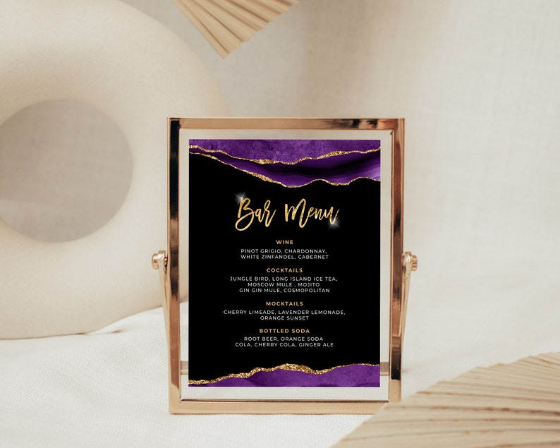 Purple and Gold Bar Menu Template Drink Menu Event Menu - Etsy