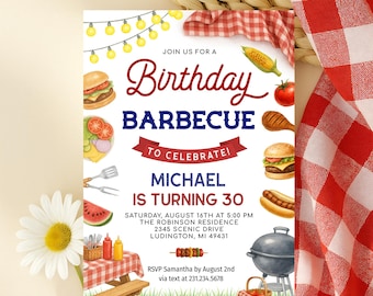 BBQ 30th Birthday Invitation – Summer Grill Birthday - Cookout Party Invite - Editable Template - 5040-AA