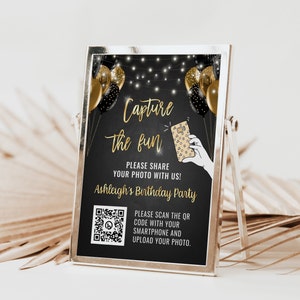 Black and Gold Birthday QR Code Sign Template - Capture the Fun ...