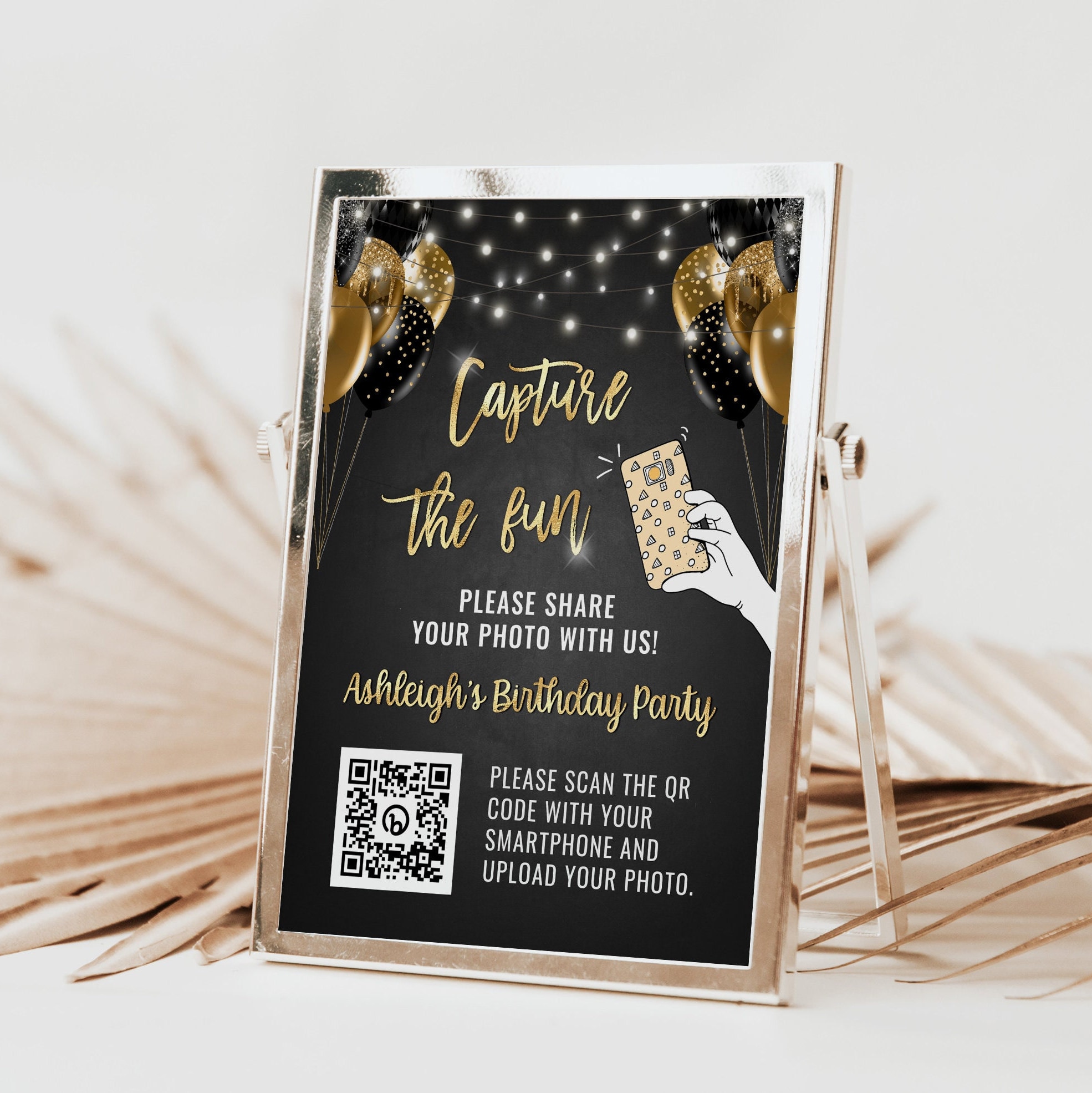 Black and Gold Birthday QR Code Sign Template - Capture the Fun ...