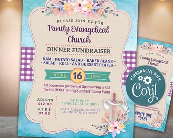 Easter Flyer Template Holy Week Fundraiser Benefit Community Church School Event, Invitation Dinner Ticket, Invite Printable
