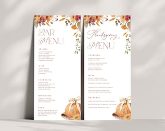 Editable Fall Menu - Dinner + Drink Bar Menu Template - Modern Boho Event Menu - Autumn Thanksgiving Decor - Printable Download - TG FP01