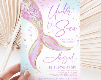 Mermaid Birthday Invitation - Under the Sea - Girl Birthday Invite - Mermaid Party - Editable Digital and Printable - 1620BPK