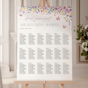 Love in Bloom vrijgezellenfeest zitplaatsen tabelsjabloon - Wildflower bloemen vlinder vrijgezellenfeest - bewerkbare digitale download 5015-BDS