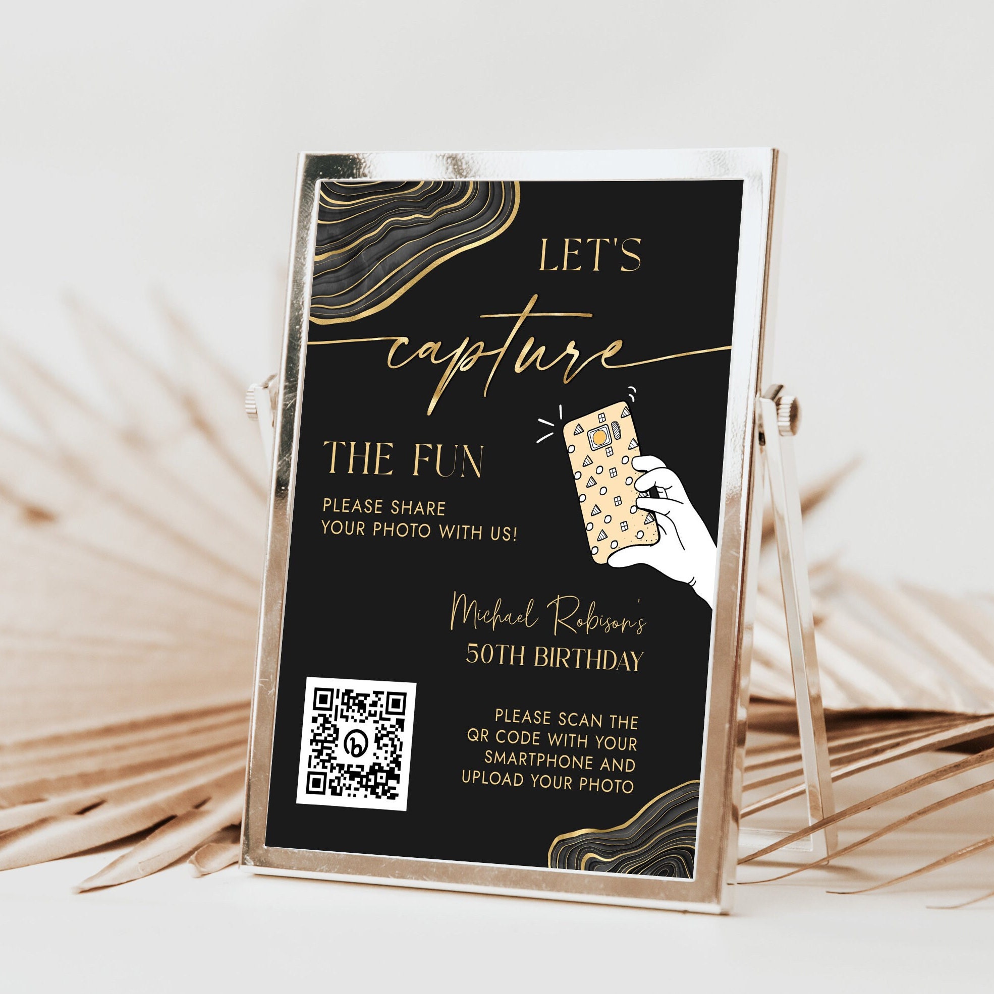 Black and Gold Birthday QR Code Sign Template - Capture the Fun ...