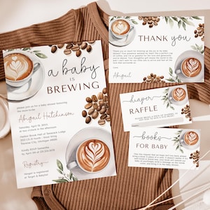 Coffee Baby Shower Invitation Suite - A Baby is Brewing - Gender Neutral Baby Shower - Editable Digital Download 5010BBS