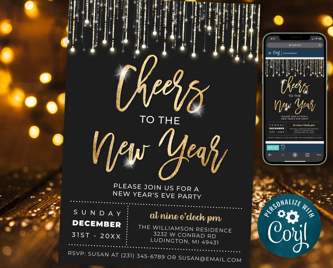 New Year's Eve Party Invitation New Years Party Invite, Sparkle Winter ...