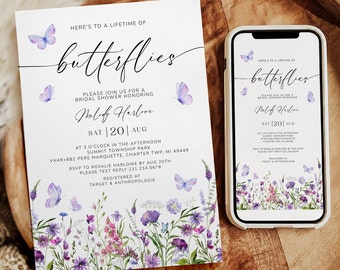 Butterfly Bridal Shower Invitation - Lifetime of Butterflies Bridal Shower Invite - Wildflower Shower - Butterfly Bridal Invitation - 1616B