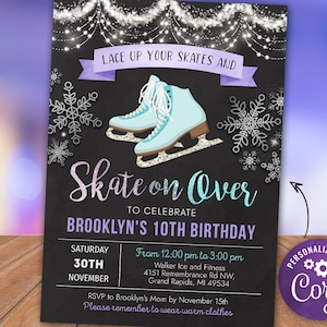 Ice Skating Birthday Invitation - Ice Skating Birthday Party Invite Purple - Digital INSTANT DOWNLOAD Personalize Customize Printable BKIS