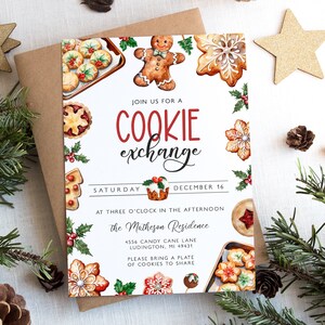 Modello di invito per scambio di biscotti di Natale - Festa dei biscotti - Invito alla festa di Natale - Scambio di vacanze - Download immediato - CP CP131B