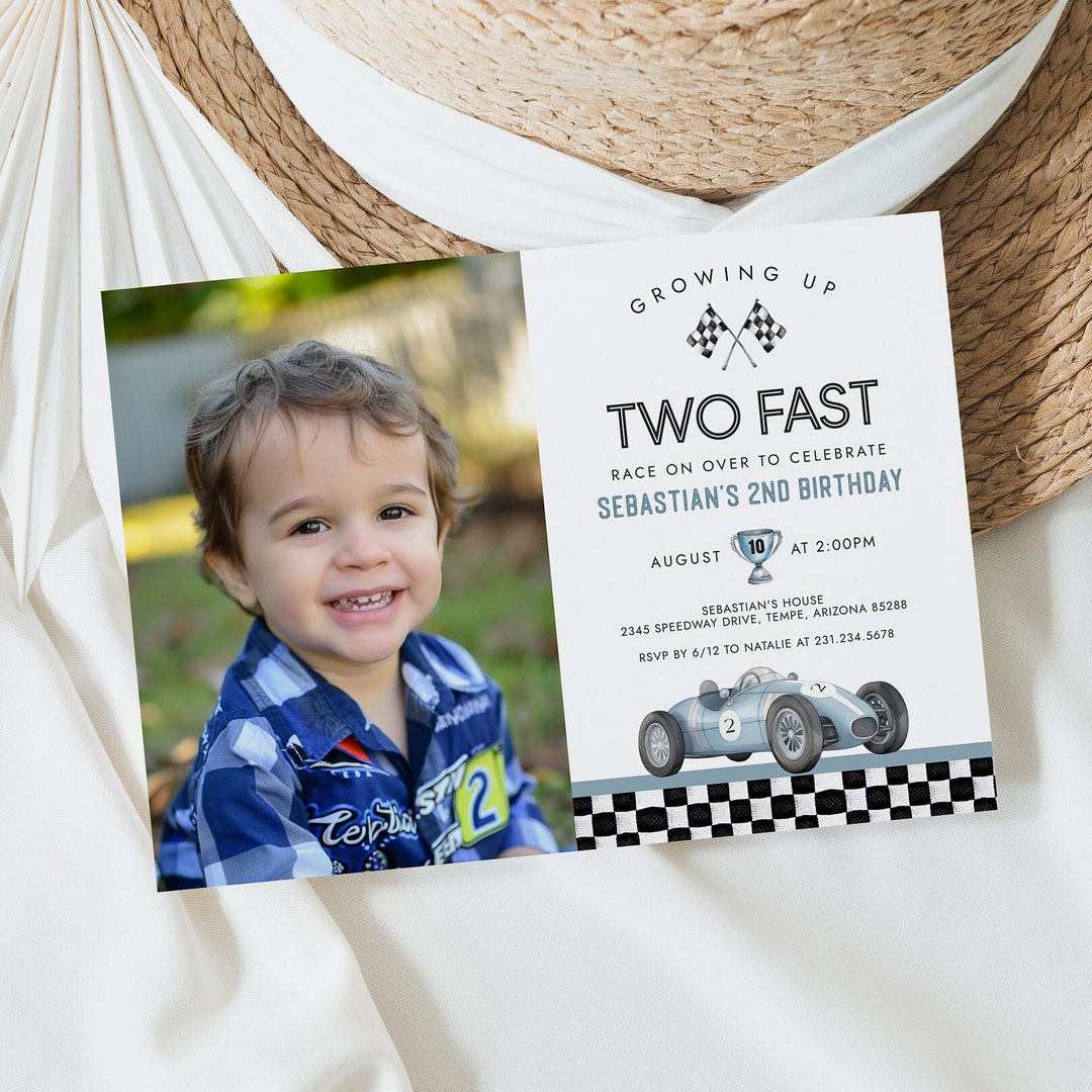 Editable TWO Fast Birthday Photo Invitation Race Car 2nd Birthday Race ...
