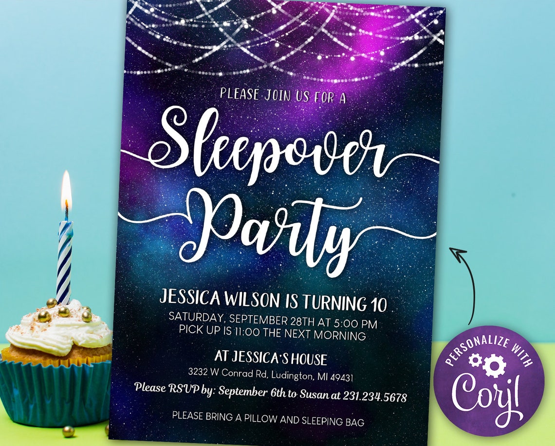 Galaxy Birthday Invitation Slumber Party Invitation Starry | Etsy