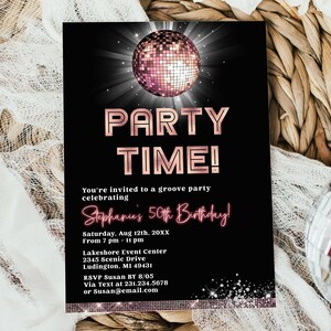 Editable Disco Party Retro Birthday Invitation - Rose Gold Disco 70&#39;s Party - Adult Birthday Invitation - Digital Instant Download 0700C1