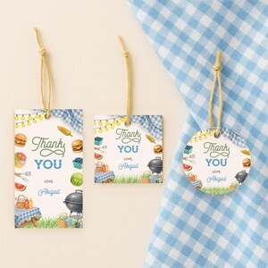 Blue BBQ Shower Favor Tag Template - Blue BBQ Baby Shower Favors - Editable Template - 5040-BBSB
