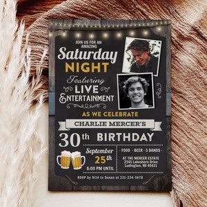 Any Age - Live Entertainment Music Birthday Party Invitation Event Flyer Digital INSTANT Download 5x7 Editable adult Mens Womens