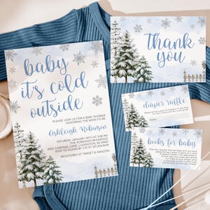 Pacchetto di inviti per baby shower modificabili Baby It's Cold Outside Boy - Invito per baby shower con fiocco di neve invernale, stampabile, download digitale CP161BBS